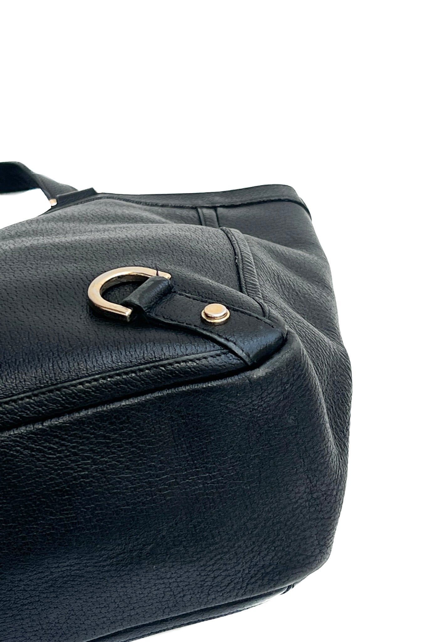Vintage All Black Leather D-ring Bag