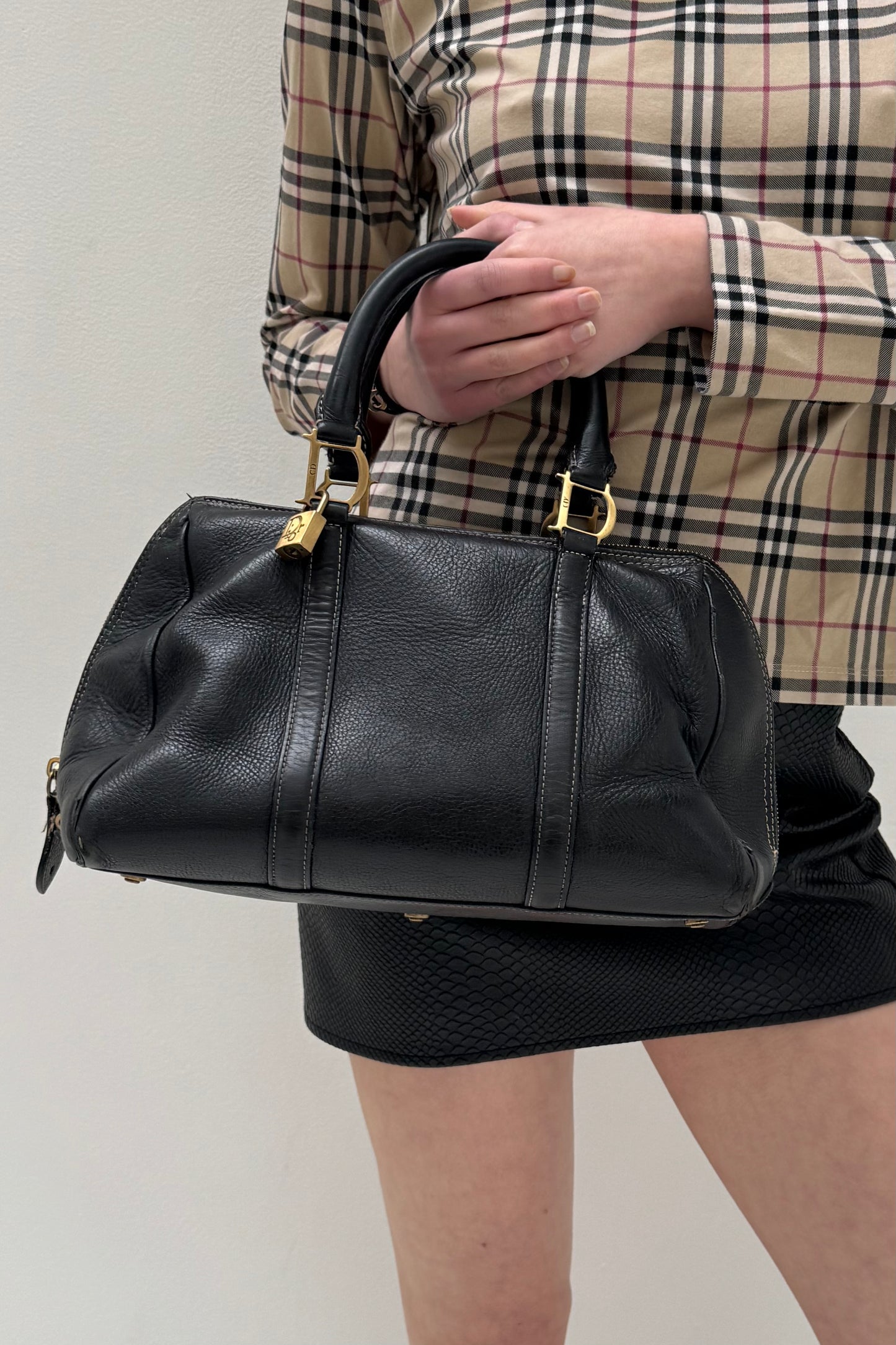 Vintage Black Leather Boston Bag