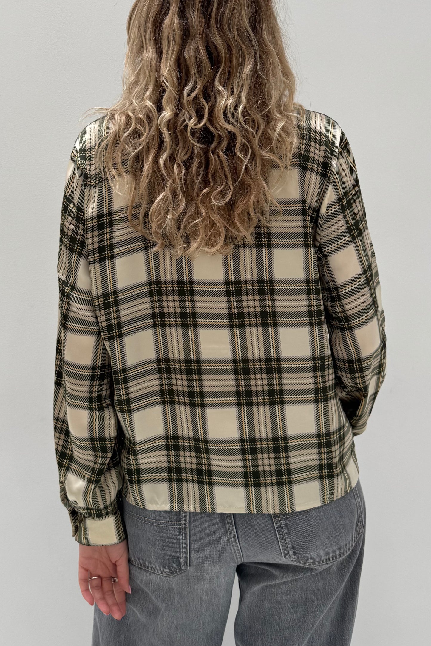 Vintage Green Checked Satin Blouse