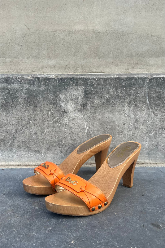 Vintage Orange Golden Logo Clog Mules 38,5