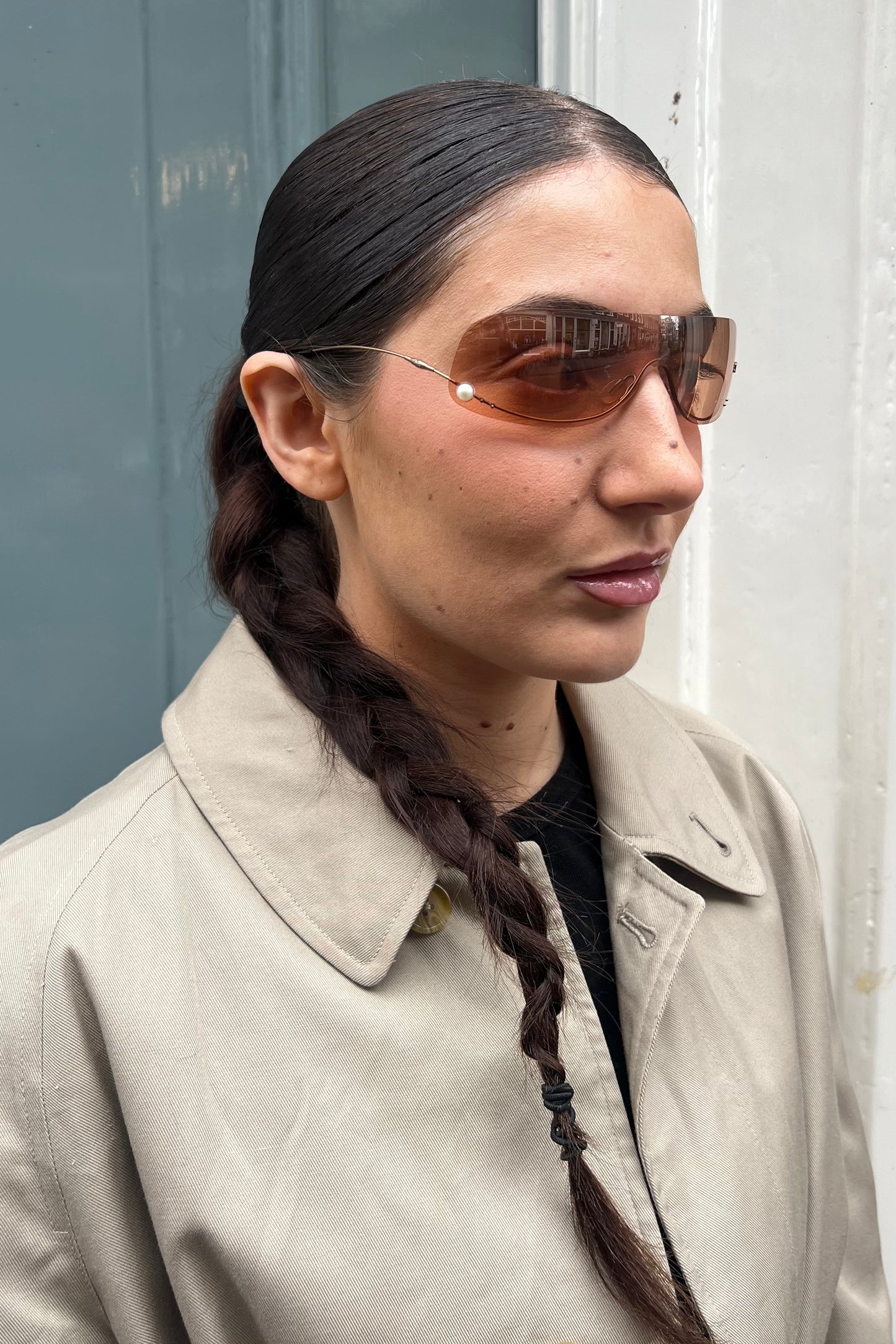 Vintage Smoked Orange Pearl Detail Mask Sunglasses