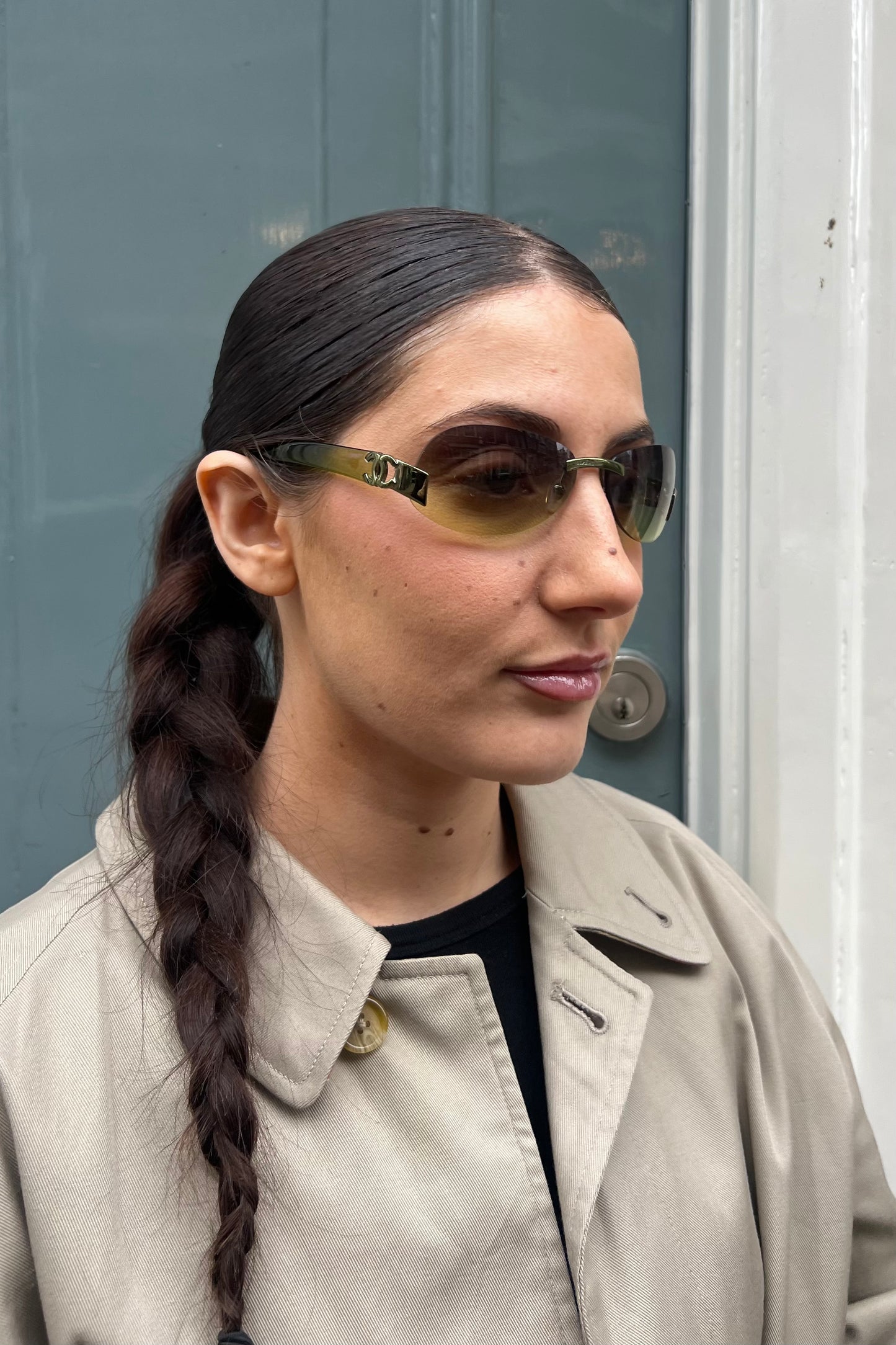 Vintage Green Rimless Y2K Sunglasses
