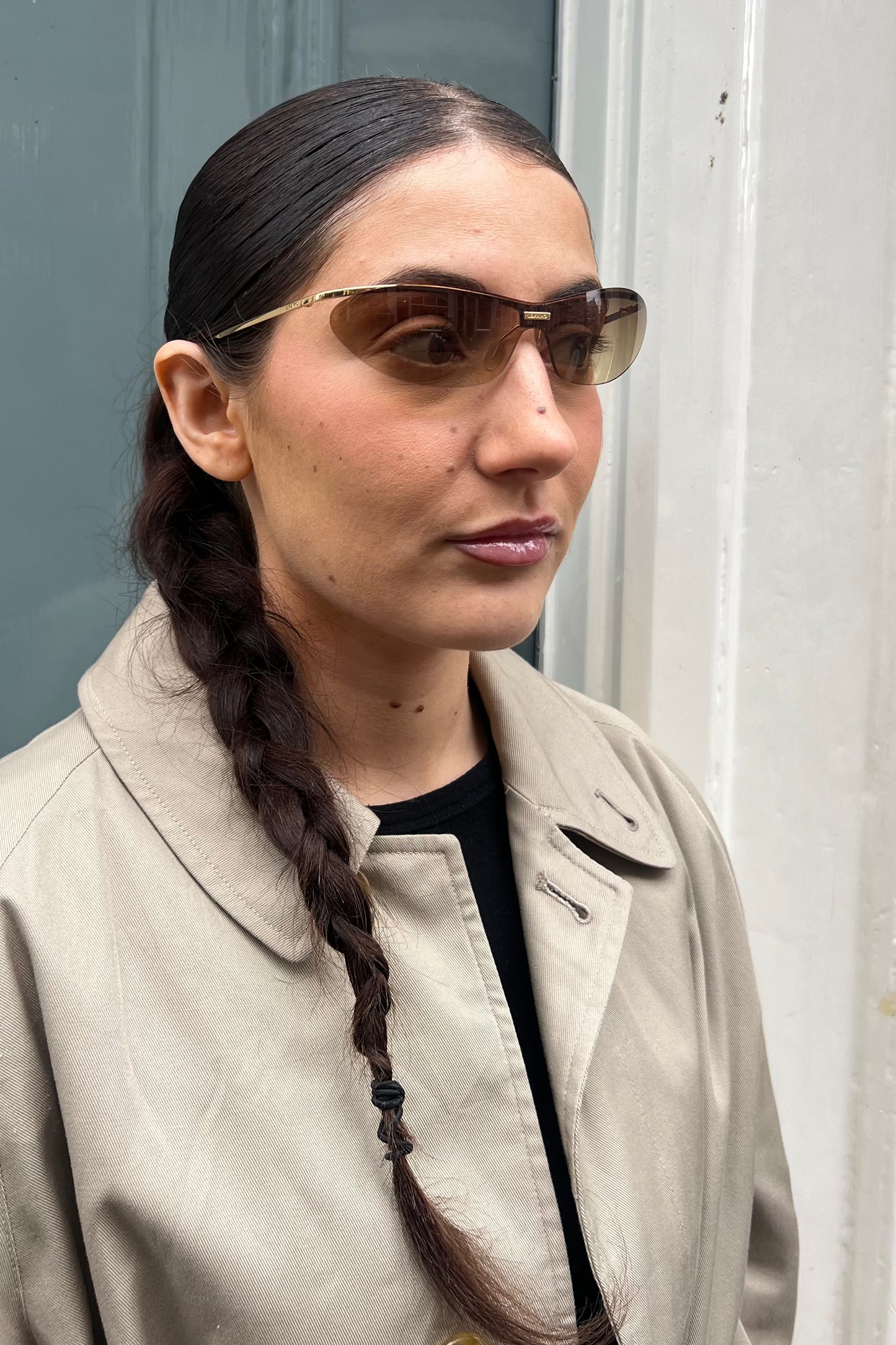 Vintage Brown Tiny Rimless Speedy Sunglasses