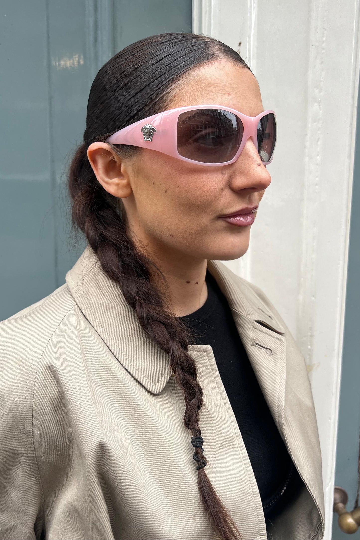 Vintage Baby Pink Silver Logo Sunglasses