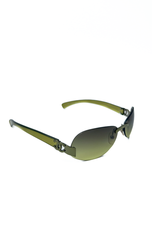 Vintage Green Rimless Y2K Sunglasses