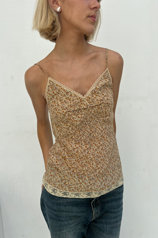 Vintage Brown Mini Floral Cami Top