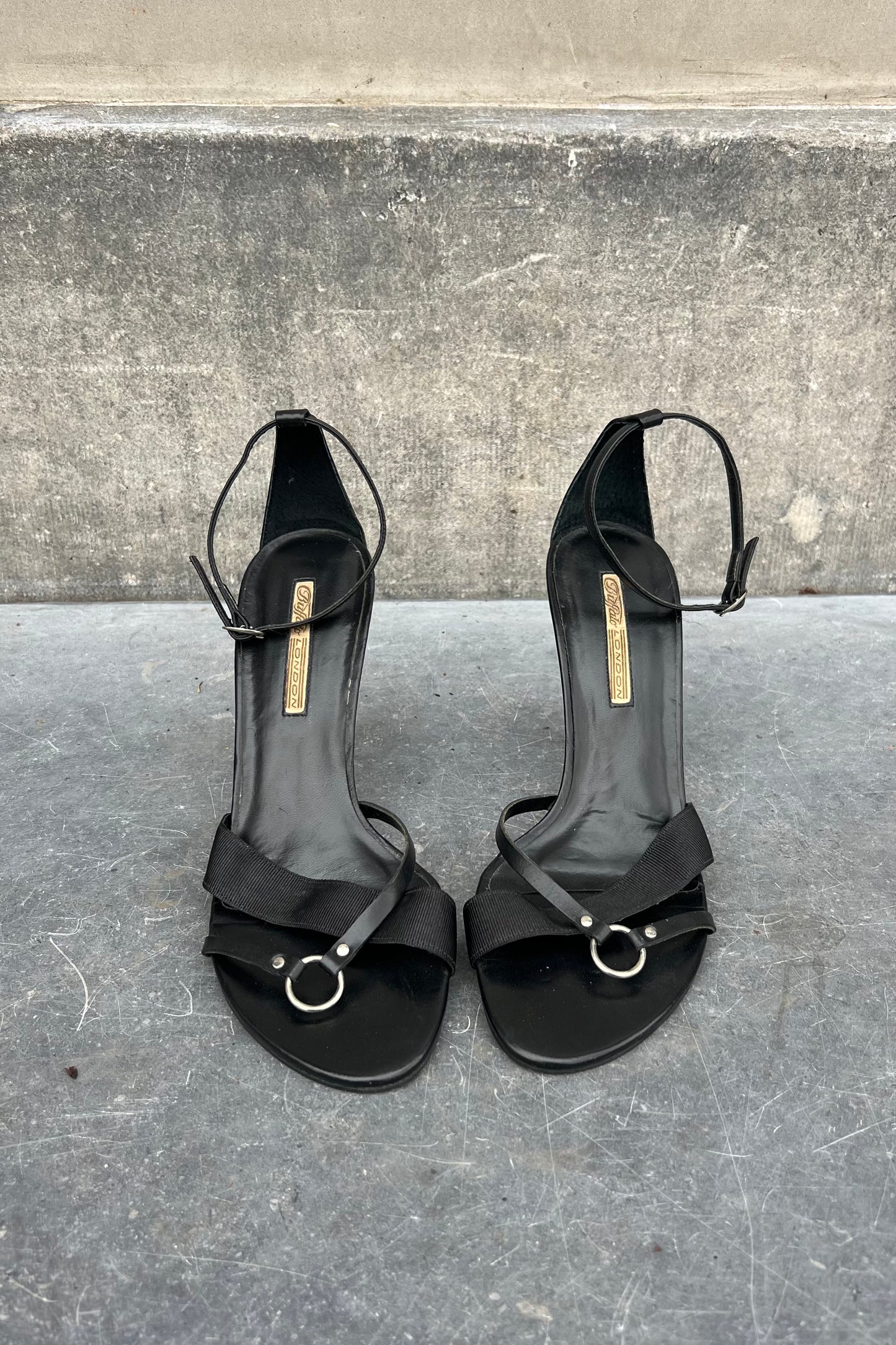 Vintage Black Lace Up Silver Ring Detail Heels 40