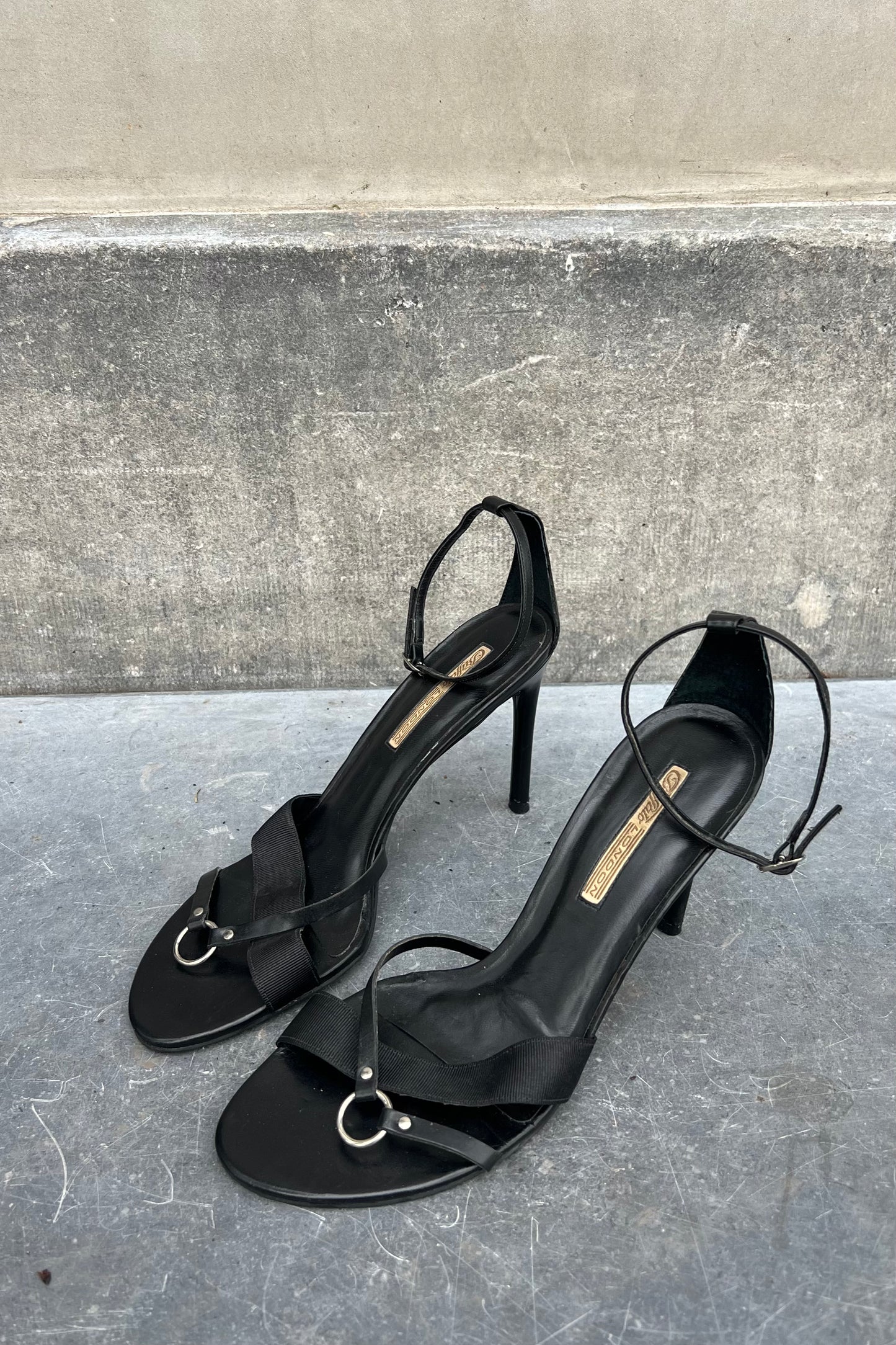 Vintage Black Lace Up Silver Ring Detail Heels 40