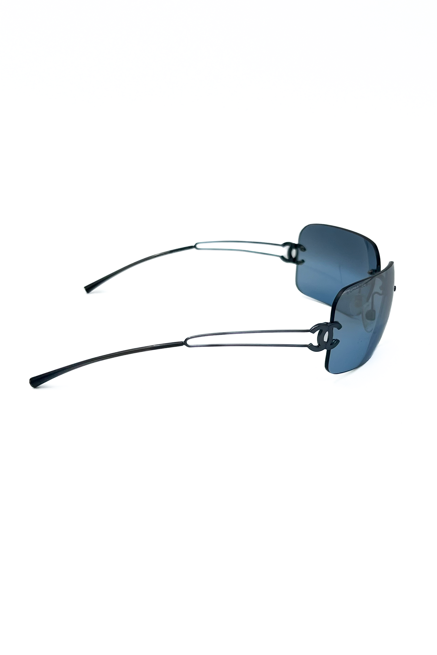 Vintage All Blue Rimless Metallic Frame Sunglasses