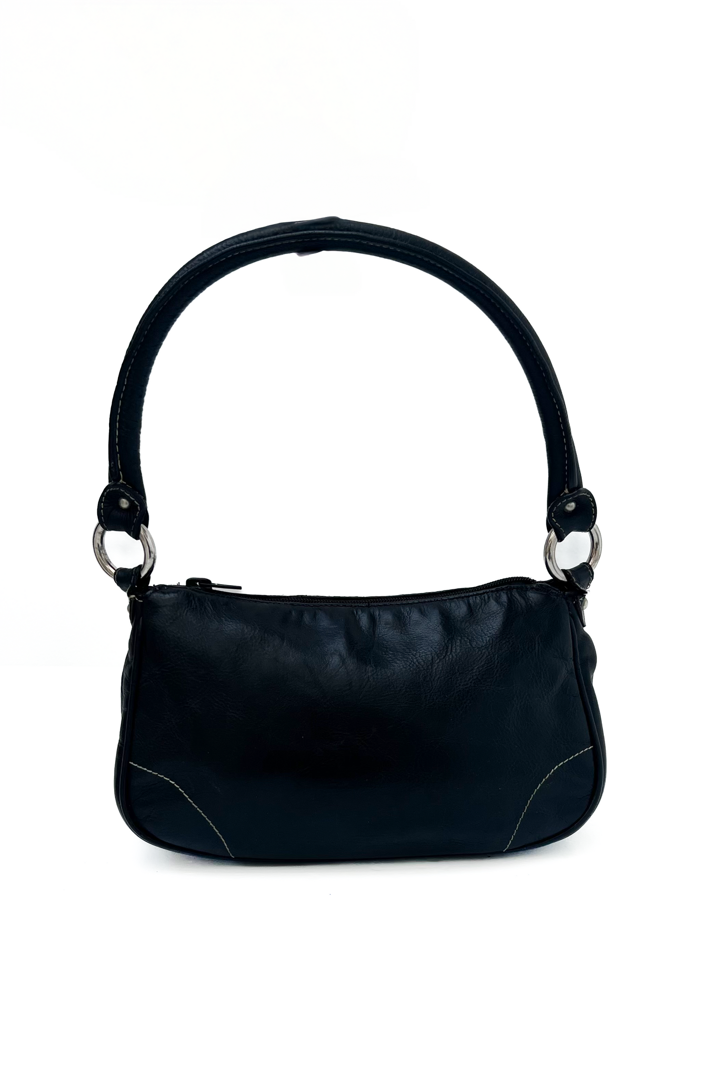 Vintage Black Leather & Silver CD Logo Shoulder Bag