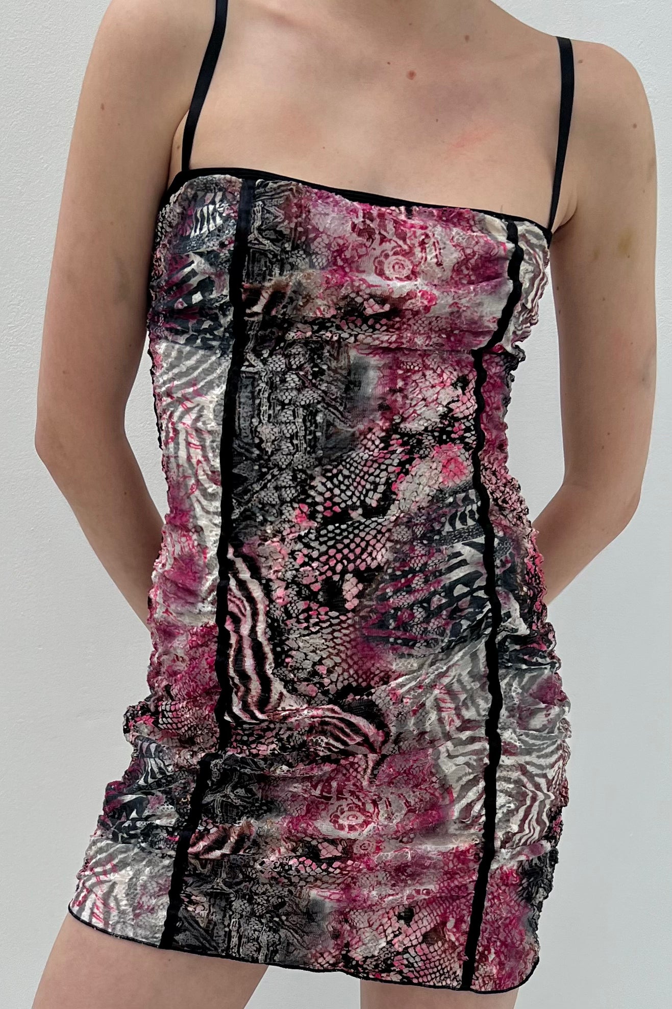 Vintage Pink Melange Lace Mini Dress