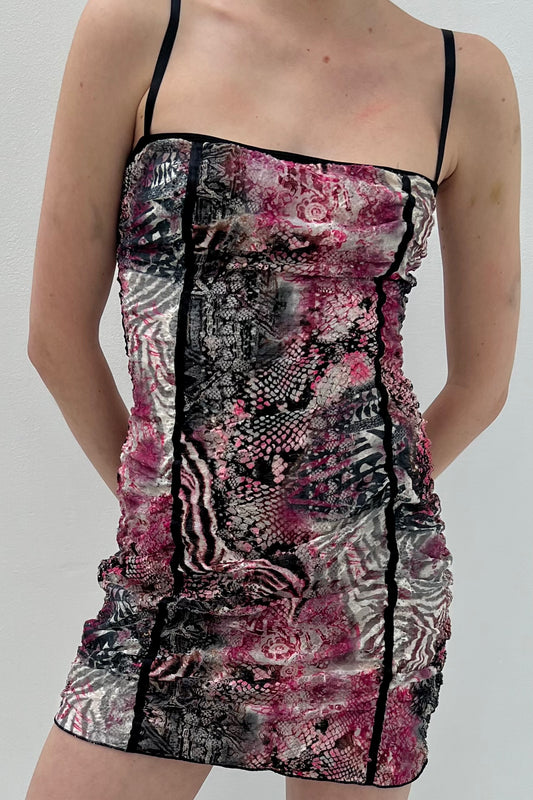 Vintage Pink Melange Lace Mini Dress