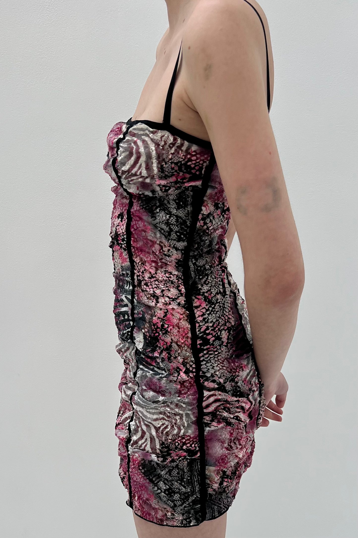 Vintage Pink Melange Lace Mini Dress