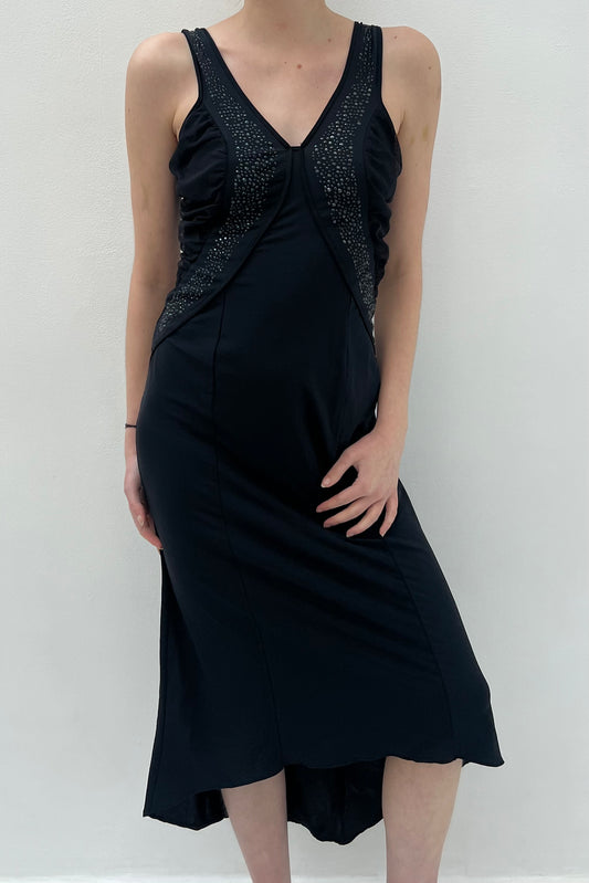 Vintage Black Strass Stoned Maxi Dress