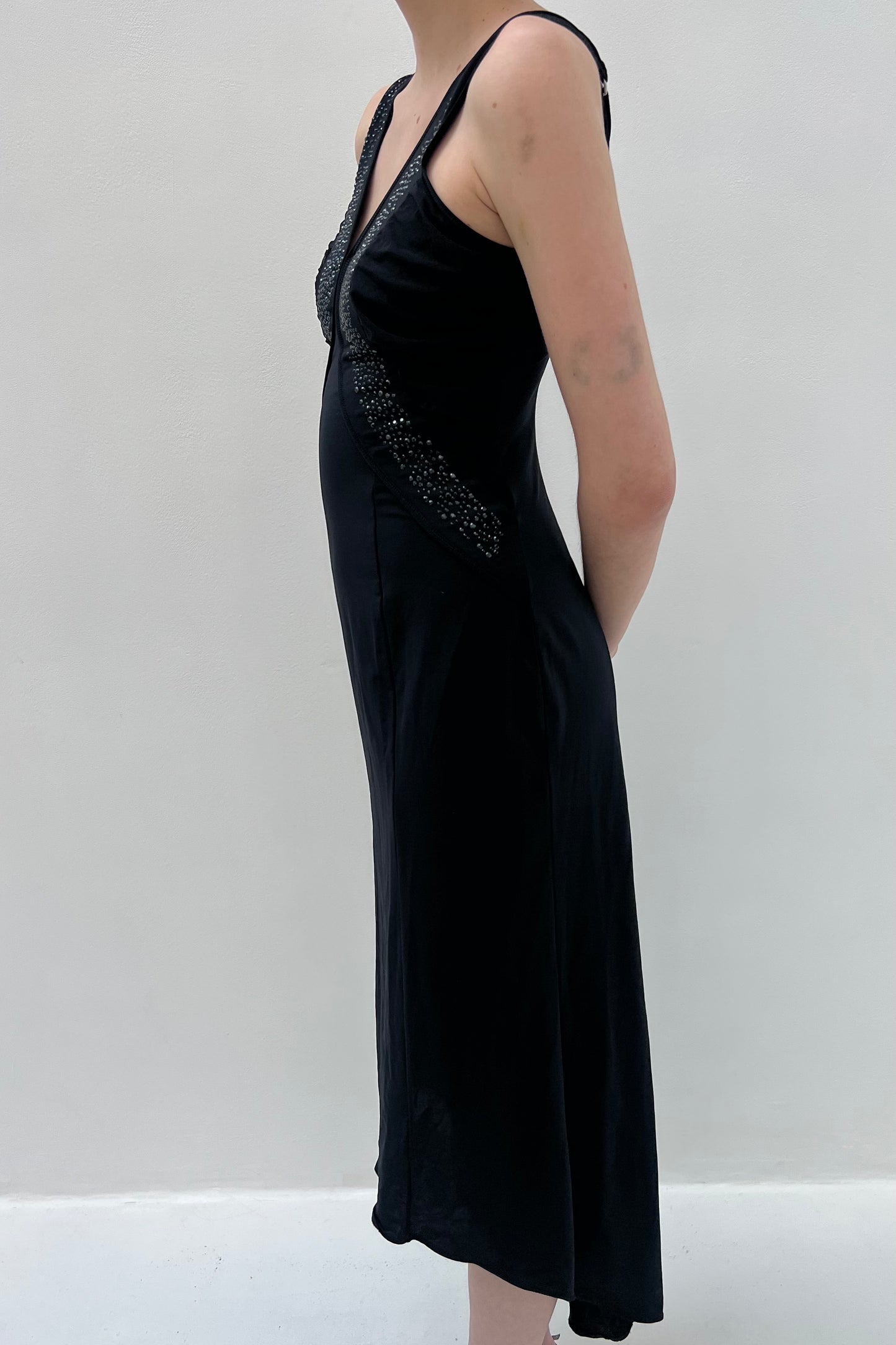 Vintage Black Strass Stoned Maxi Dress