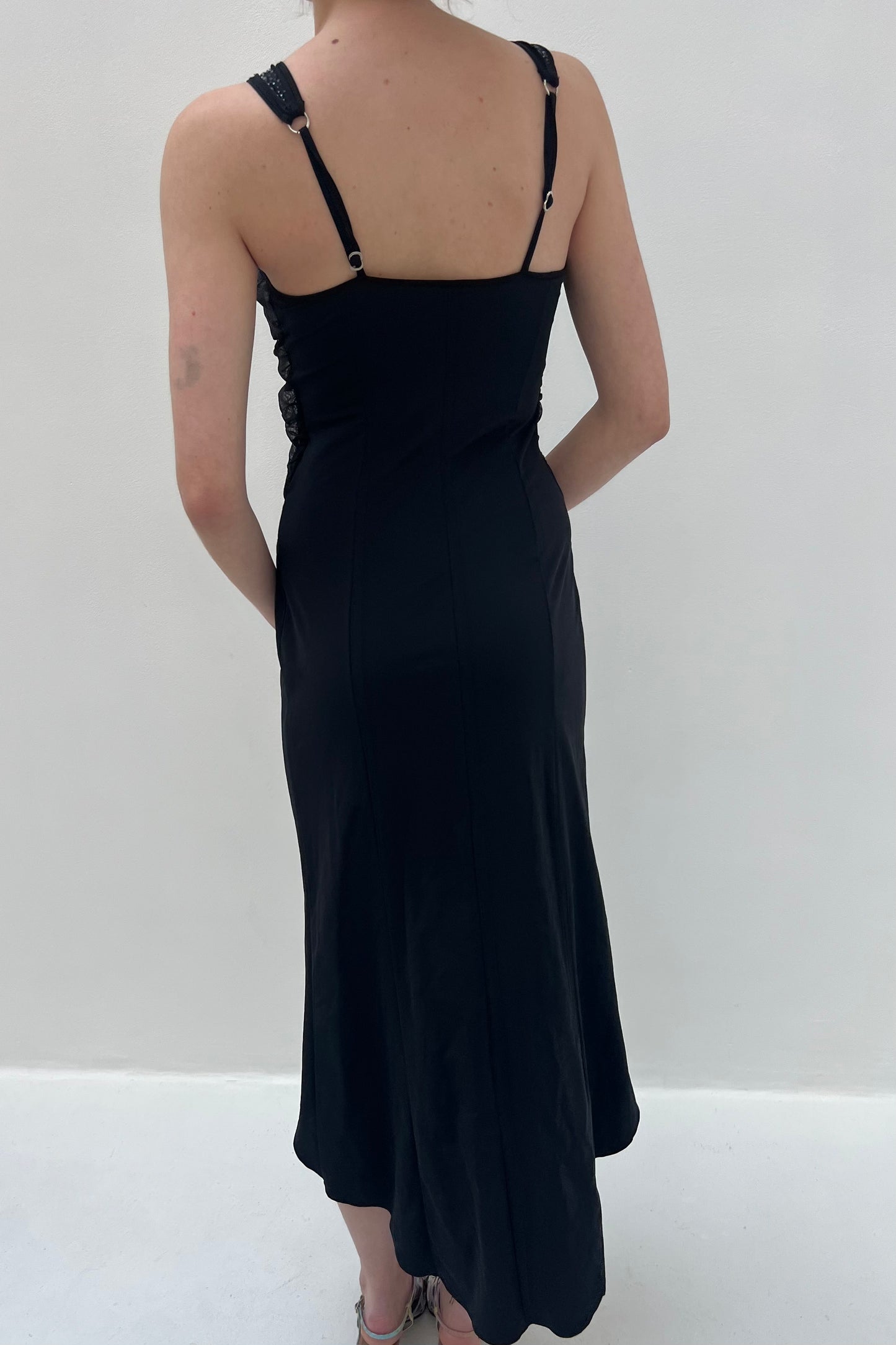 Vintage Black Strass Stoned Maxi Dress