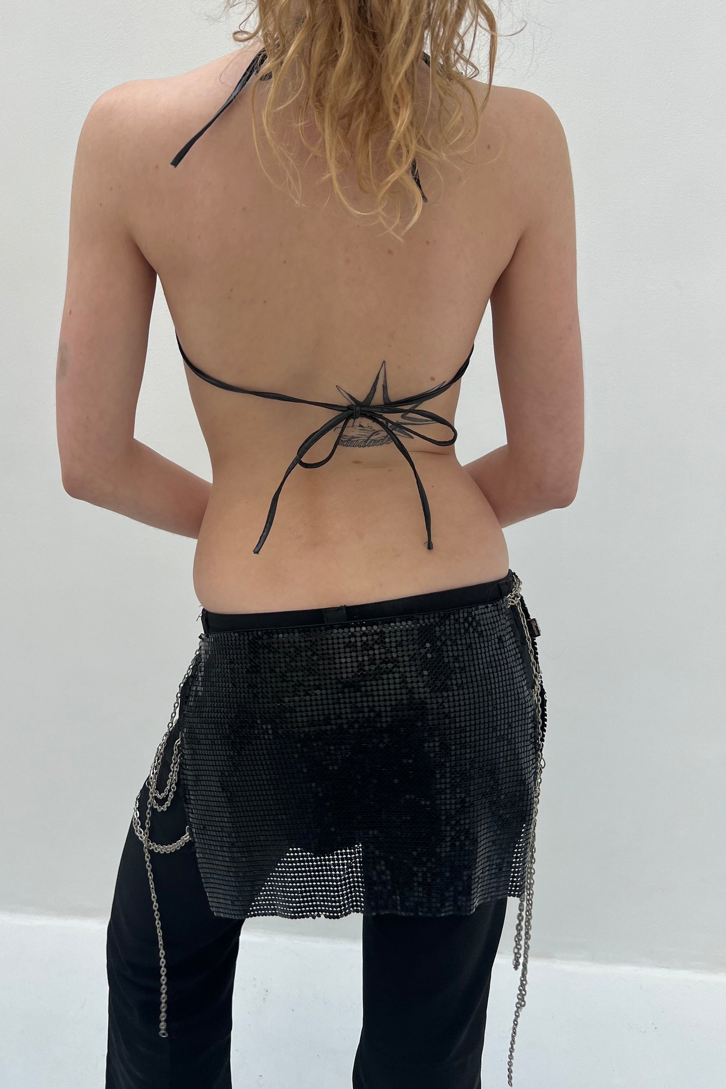 Vintage Black Chainmail Mini Skirt & Halter Top Set