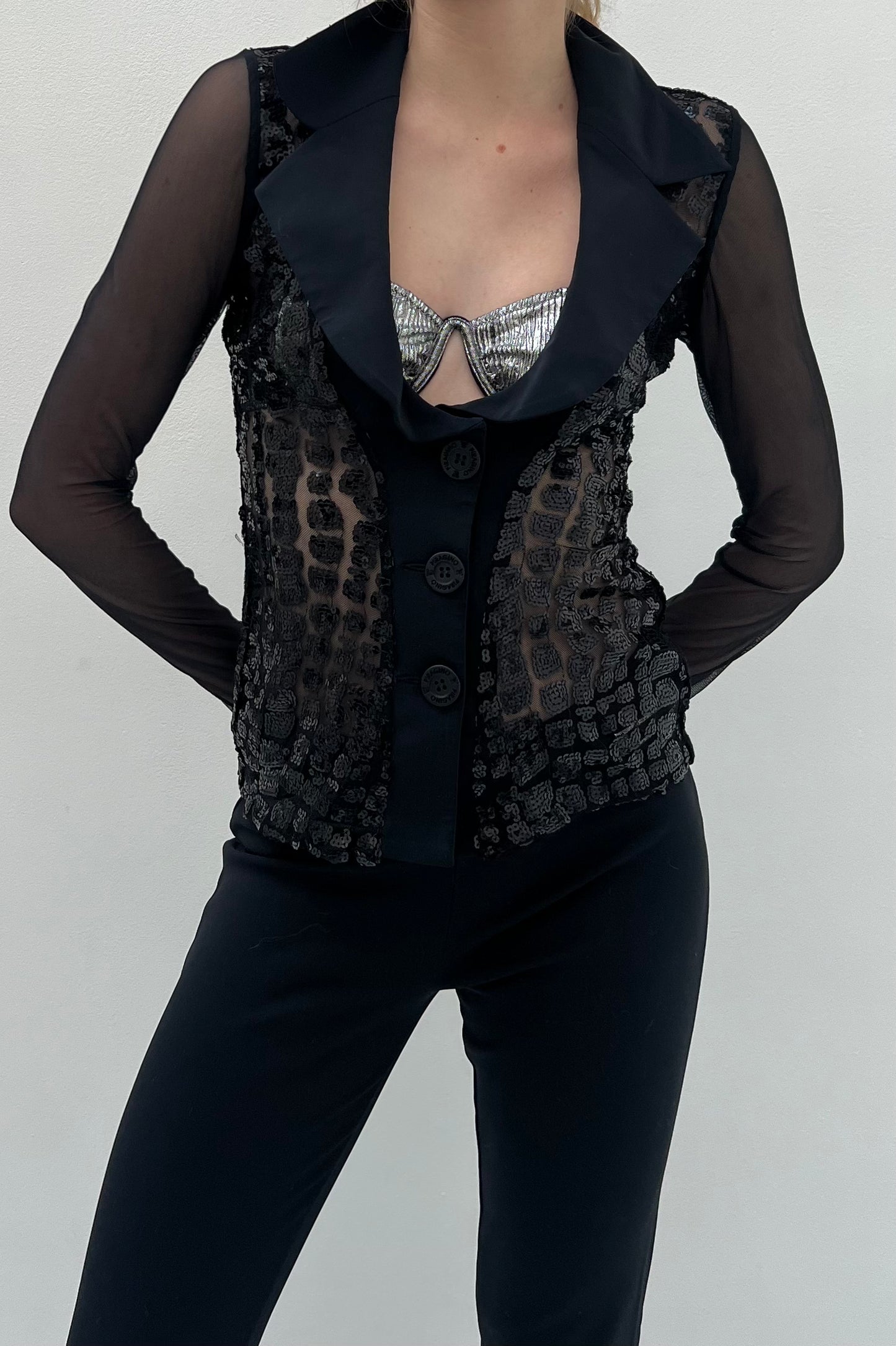 Vintage Mesh Animal Patterned Sequined Blazer Top