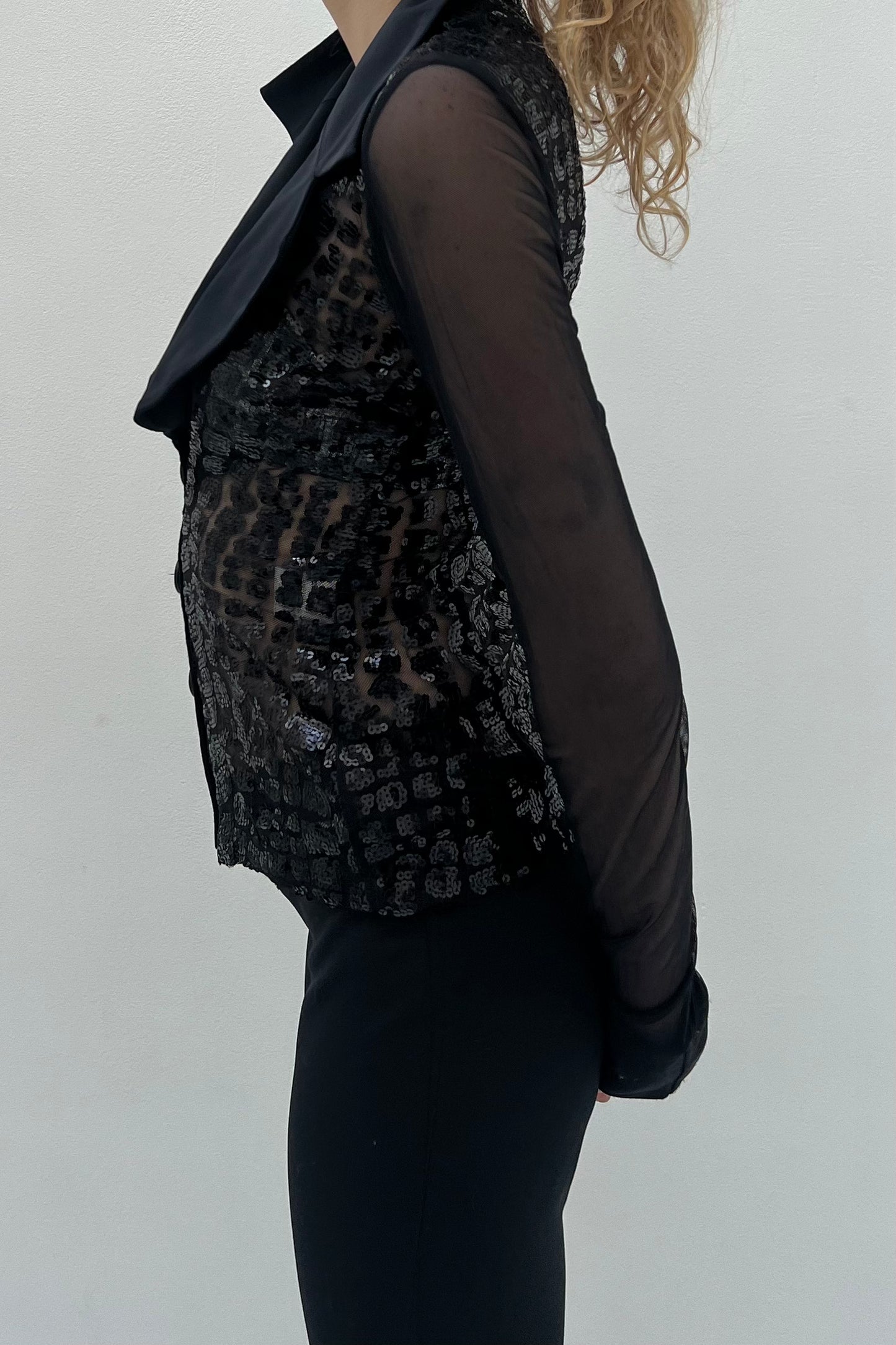 Vintage Mesh Animal Patterned Sequined Blazer Top