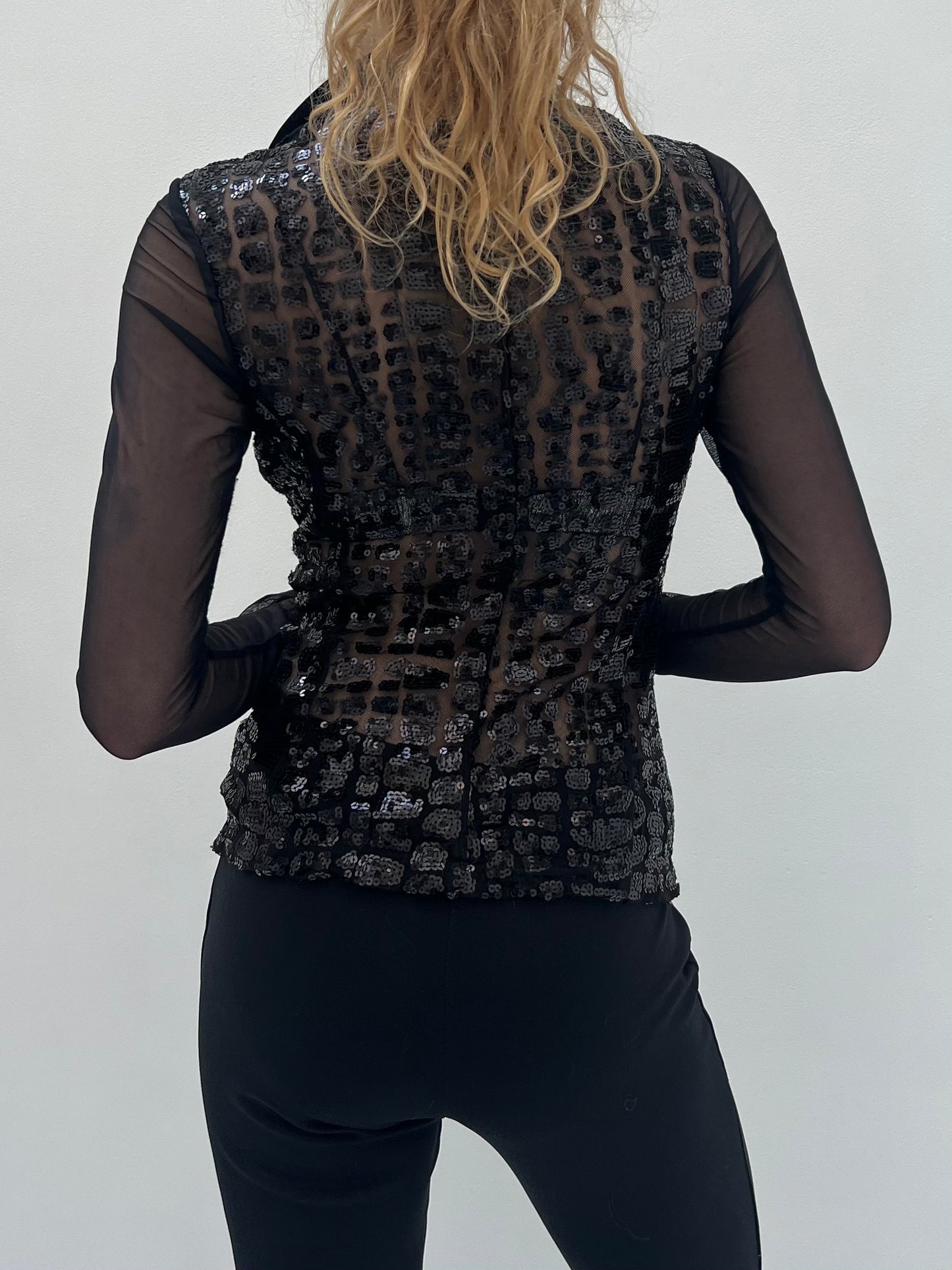 Vintage Mesh Animal Patterned Sequined Blazer Top