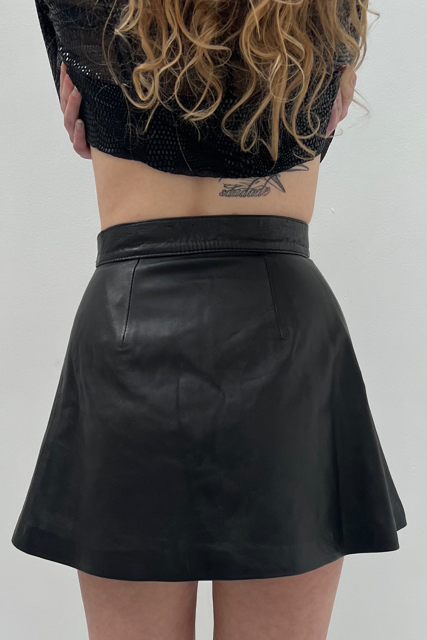 Vintage Black Leather Golden Button Skirt