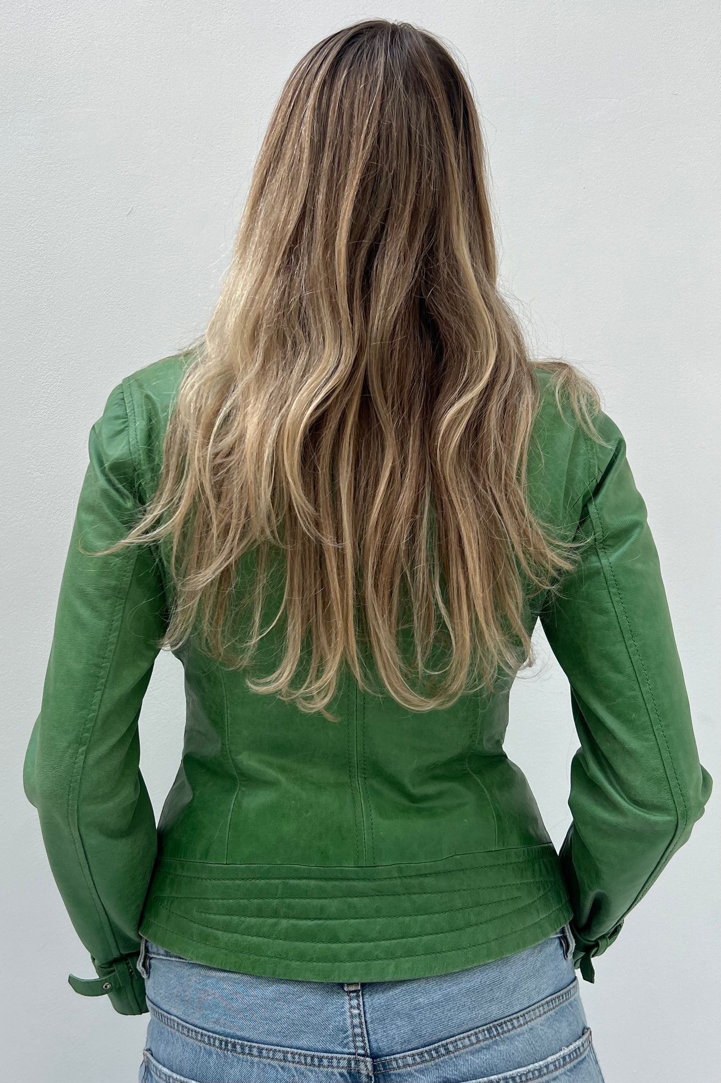 Vintage Apple Green Leather Thin Jacket