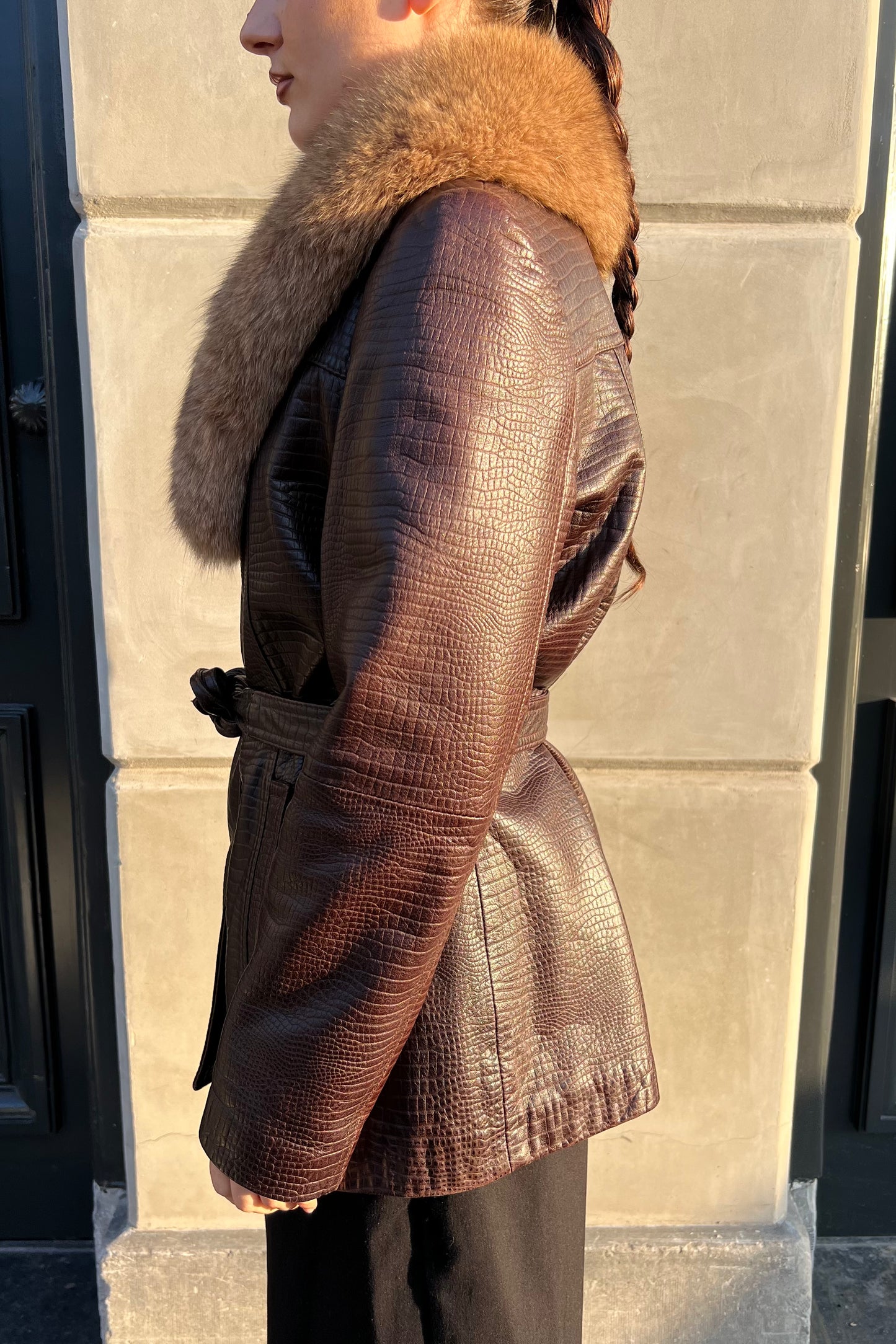 Vintage Croco Embossed Fur Collar Jacket