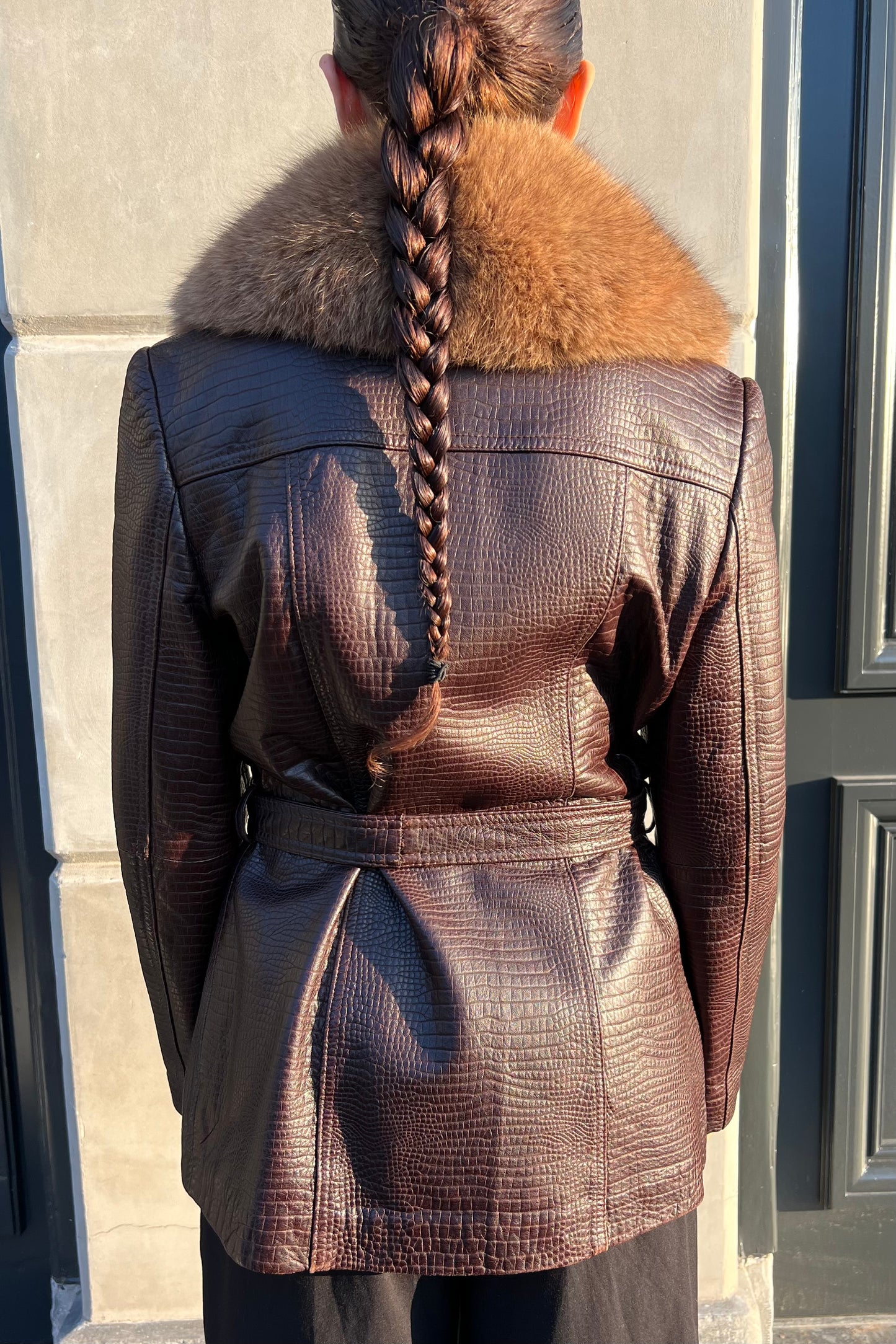 Vintage Croco Embossed Fur Collar Jacket