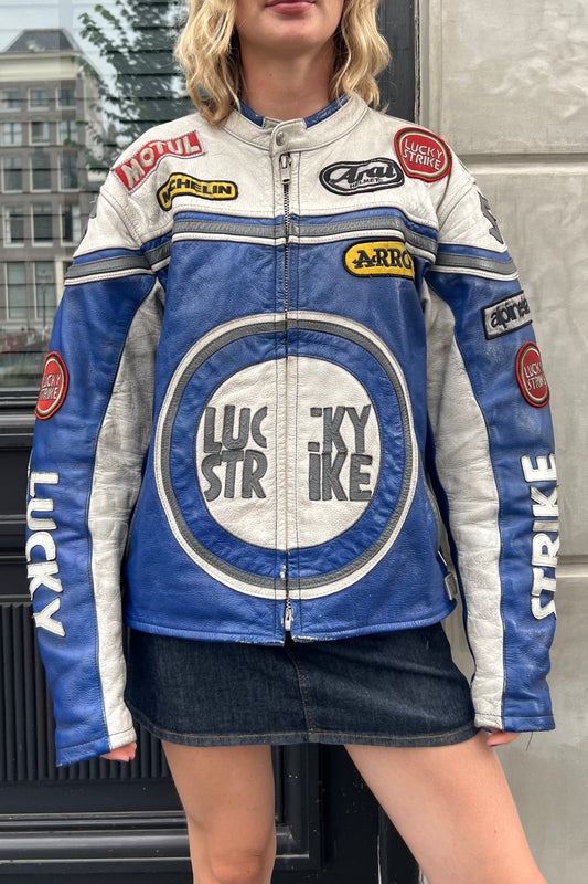 Vintage Lucky Strike Blue Leather Jacket