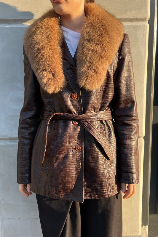 Vintage Croco Embossed Fur Collar Jacket