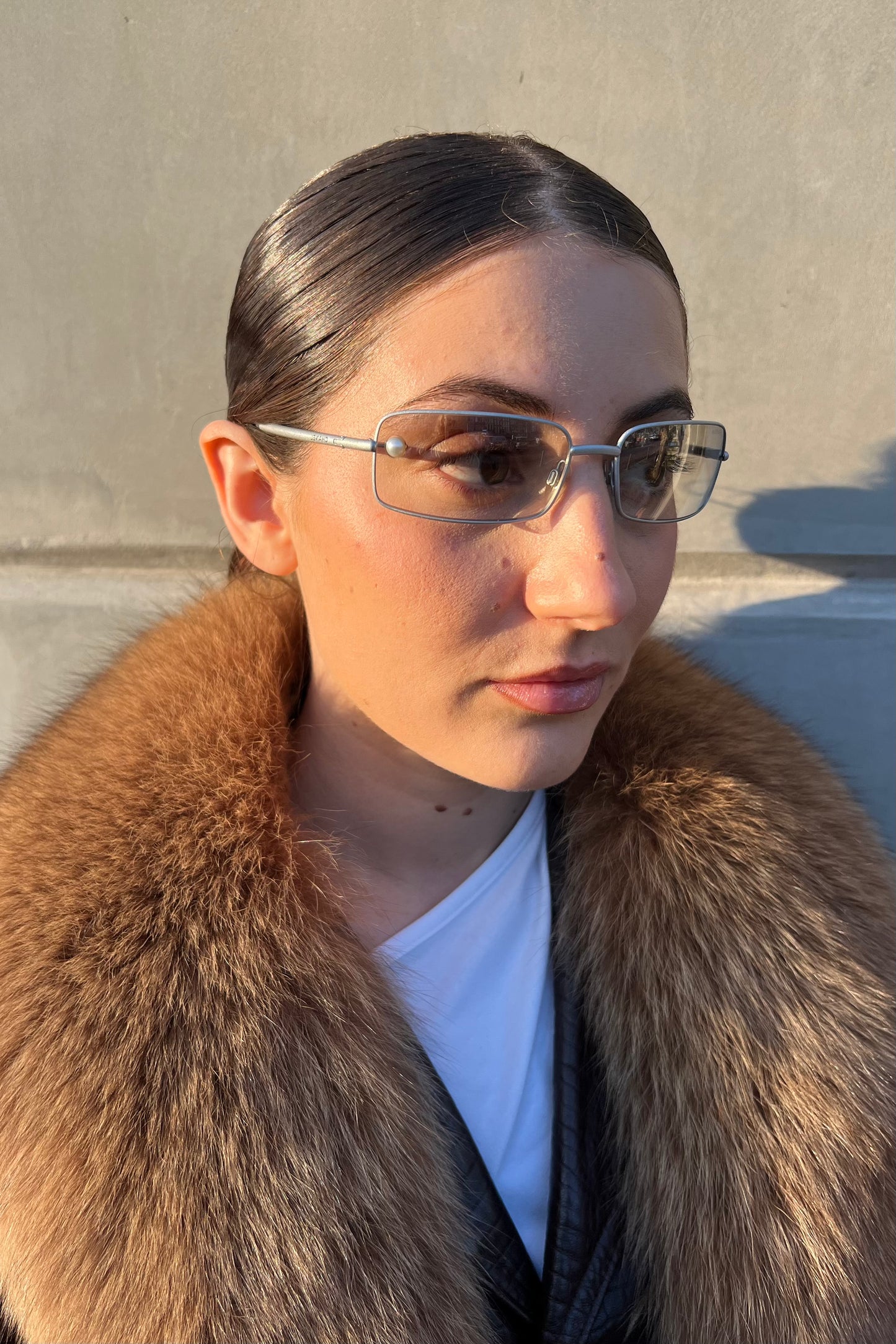 Vintage Rectangular Silver Brushed Pearl Detail Sunglasses