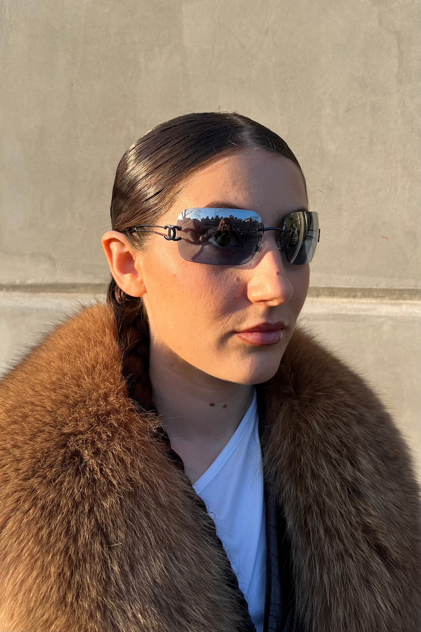 Vintage All Blue Rimless Metallic Frame Sunglasses