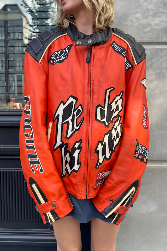 Vintage Redskins Orange Leather Biker Jacket -
