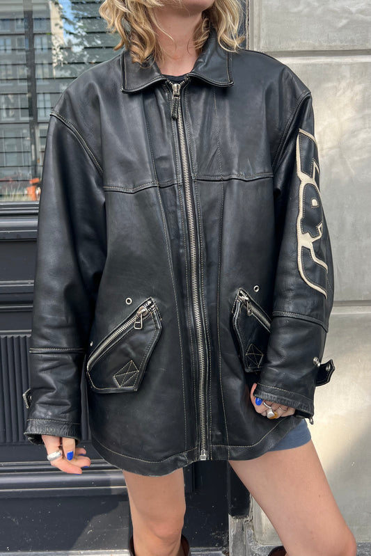 Vintage Zino & Judy Black & White Arm Leather Jacket
