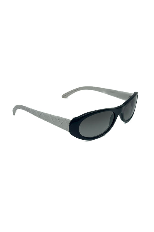 Vintage Black Oval Leather White Arms Sunglasses