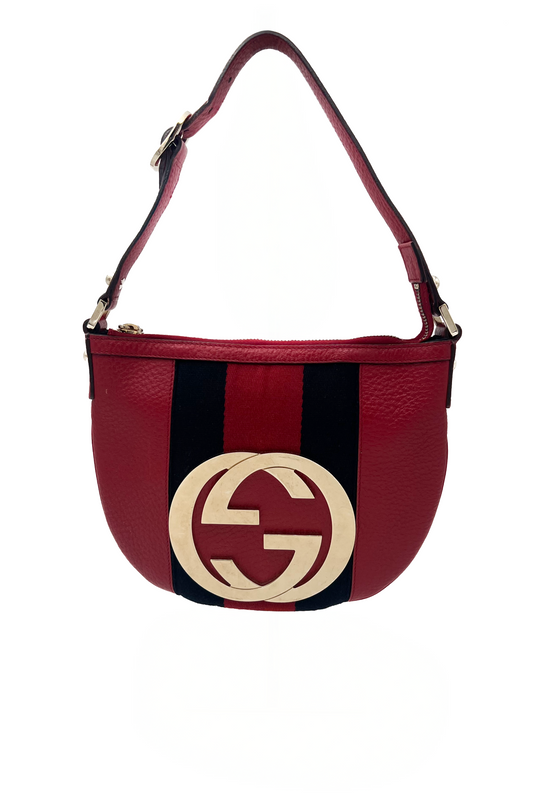 Vintage Red Leather Huge Golden Interlocking-Logo Bag