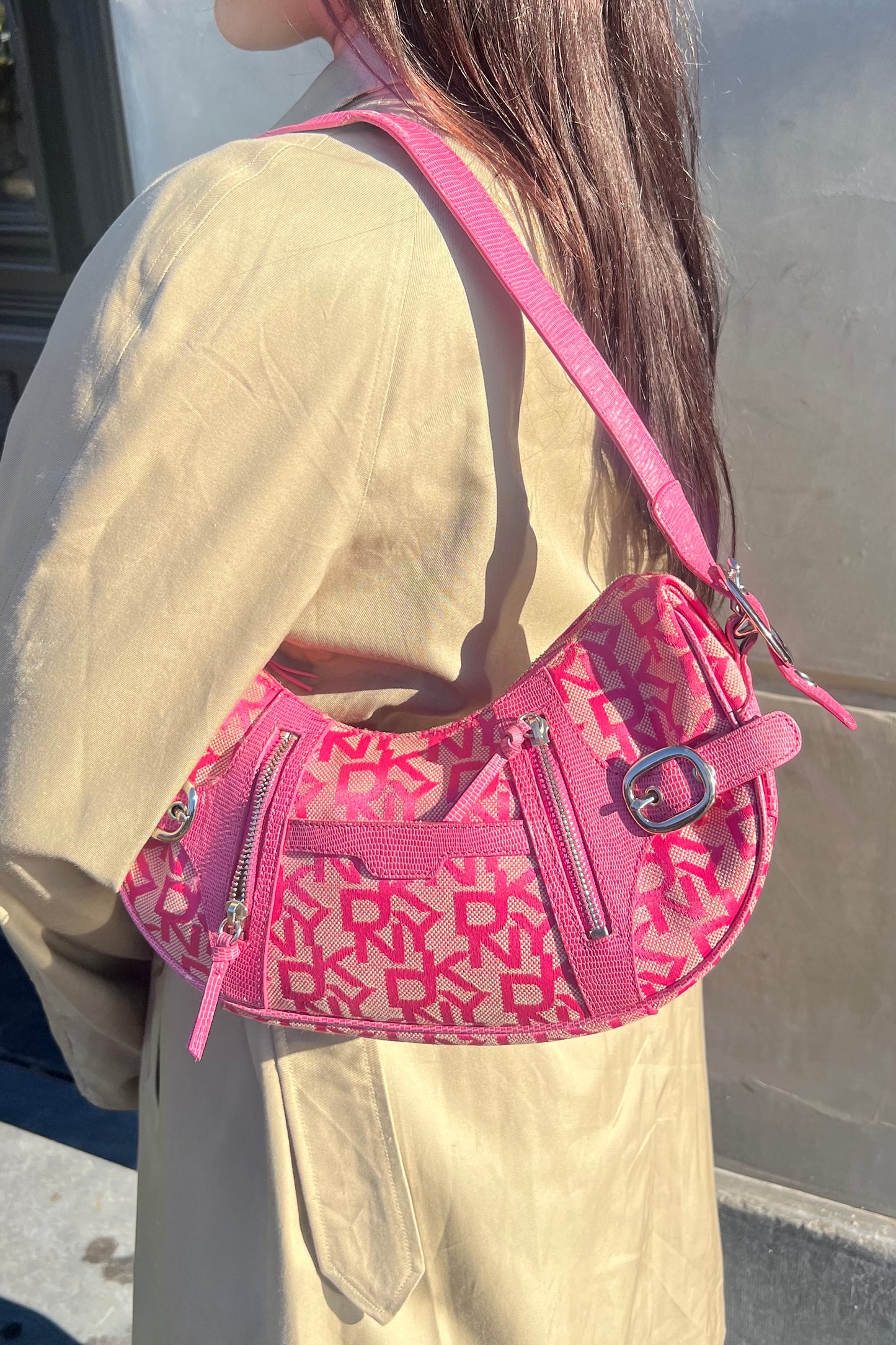 Vintage Pink Monogram Half Moon Bag