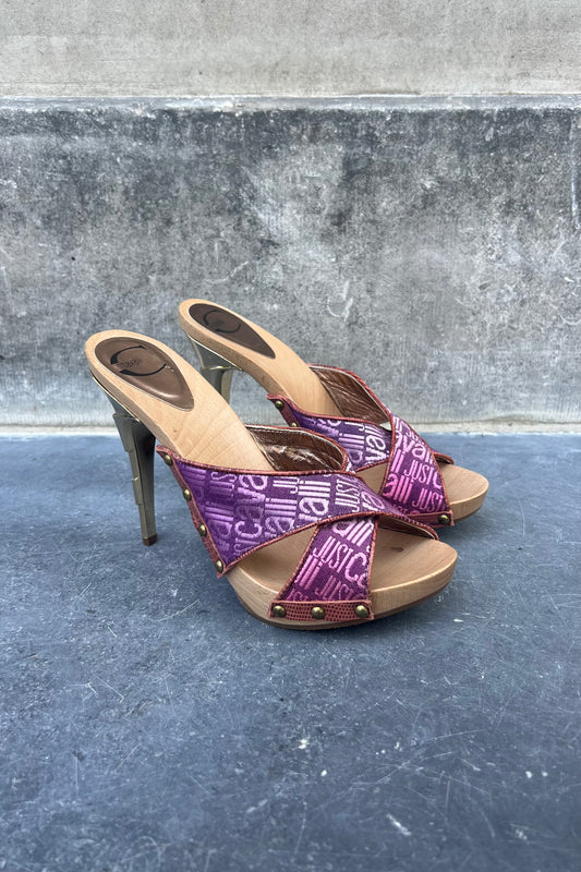 Vintage Purple Spell-Out Wooden Heels 36