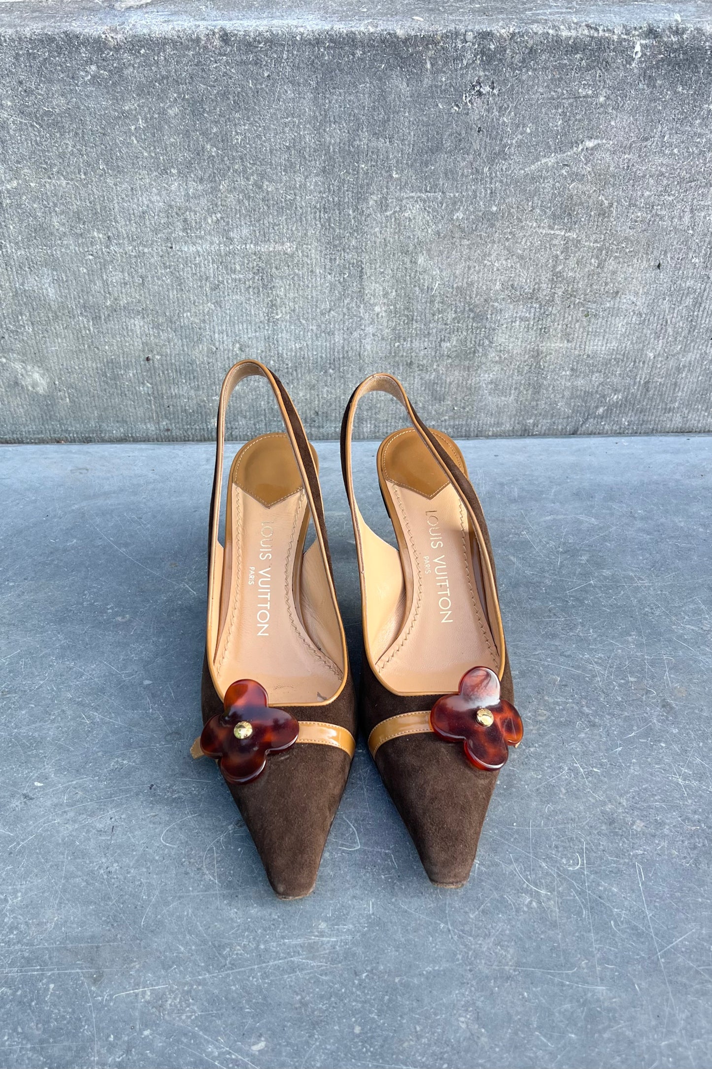 Vintage Tortoise Flower Kitten Heels 38