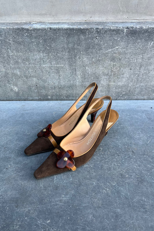 Vintage Tortoise Flower Kitten Heels 38