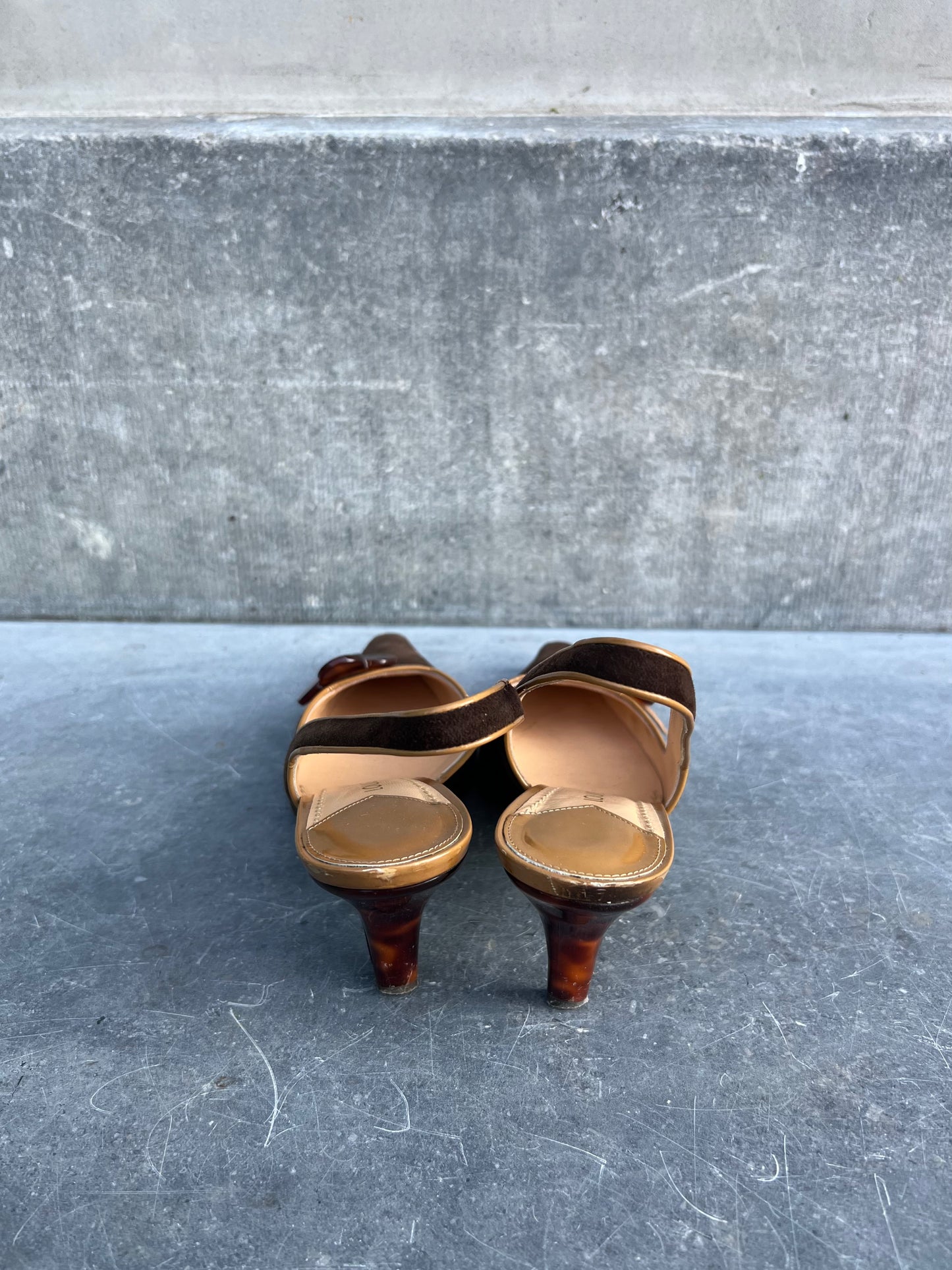 Vintage Tortoise Flower Kitten Heels 38