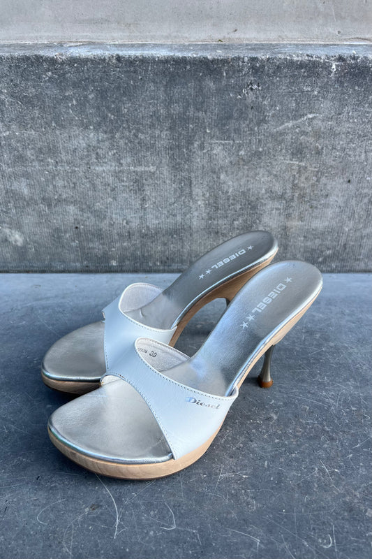 Vintage White Leather Mules 38