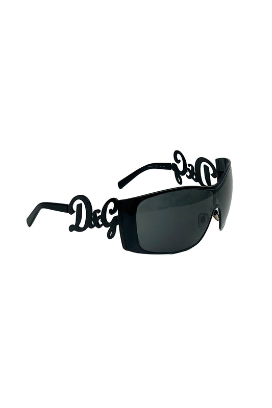 Vintage All Black Logo Arms Mask Sunglasses