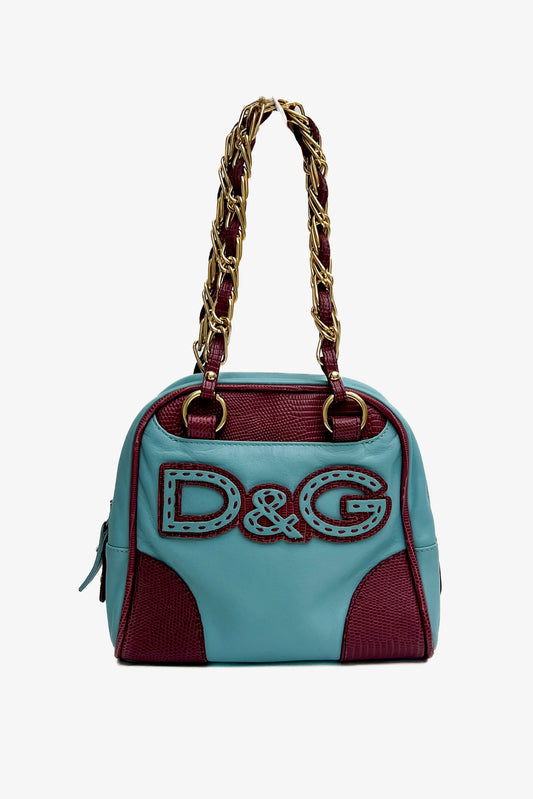 Vintage D&G Turquoise & Burgundy Mini Logo Bowling Bag
