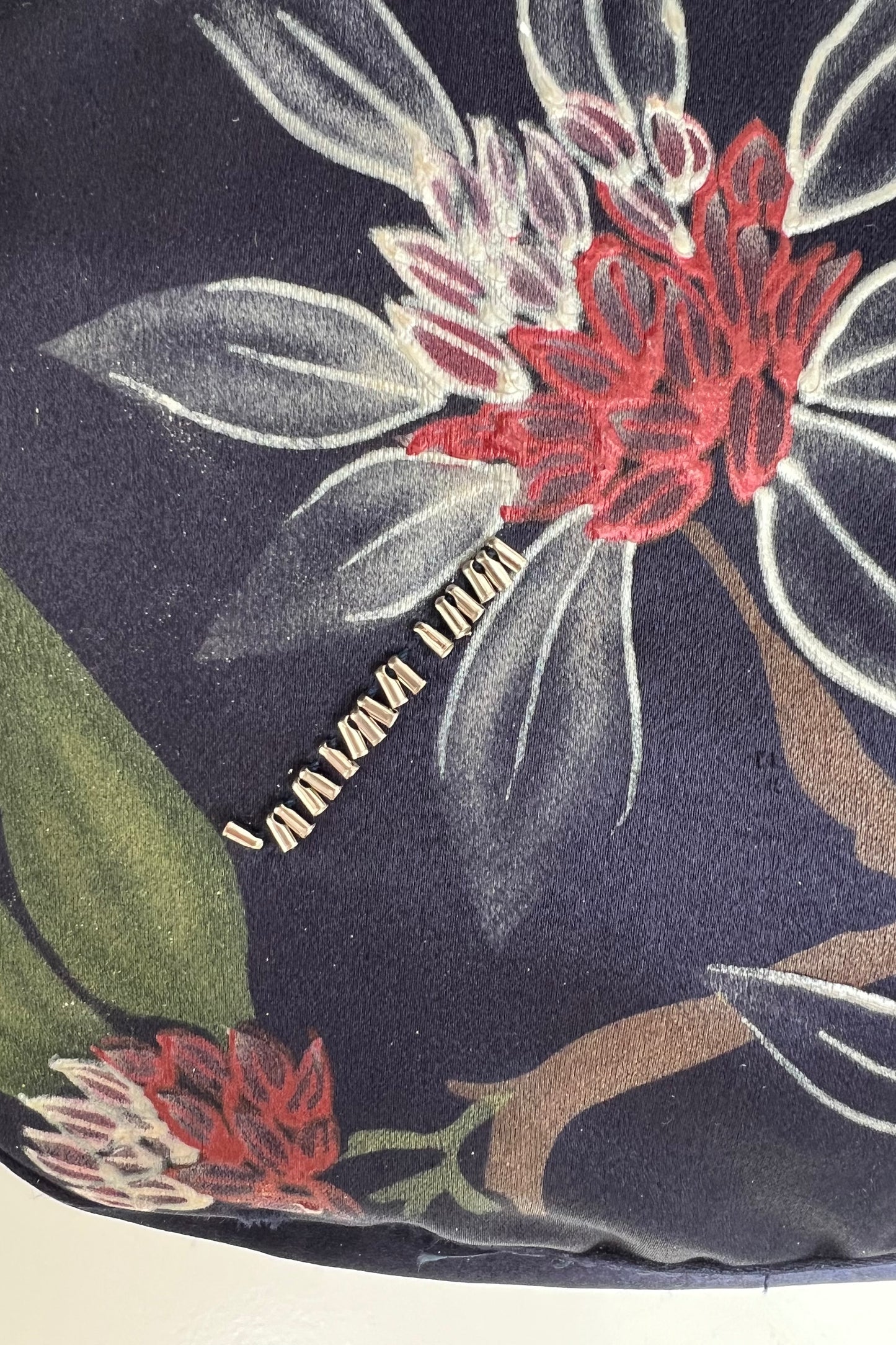Vintage Navy Satin Floral & Beads Mama Baguette