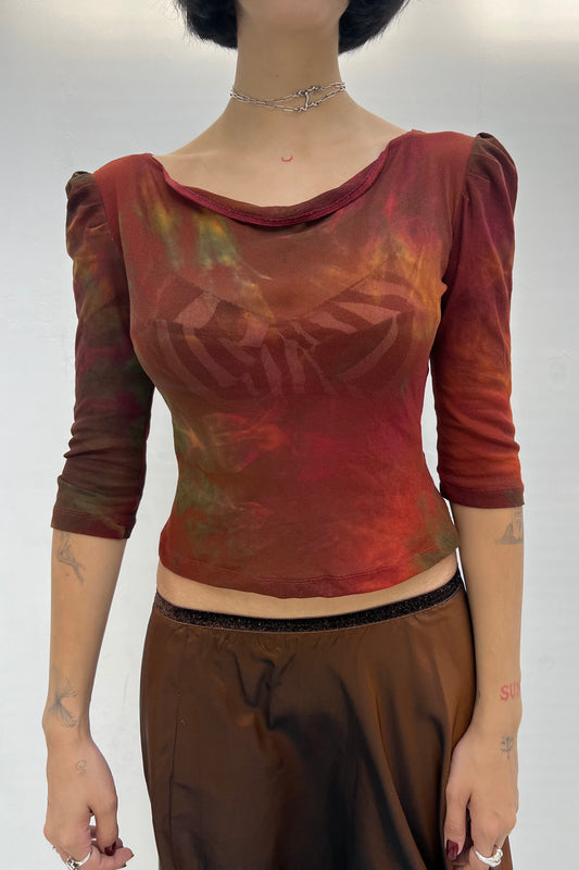Vintage Brown Melange Mesh Top