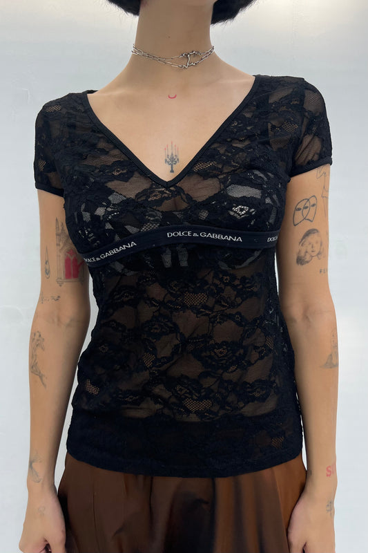 Vintage Black Lace Logo Top