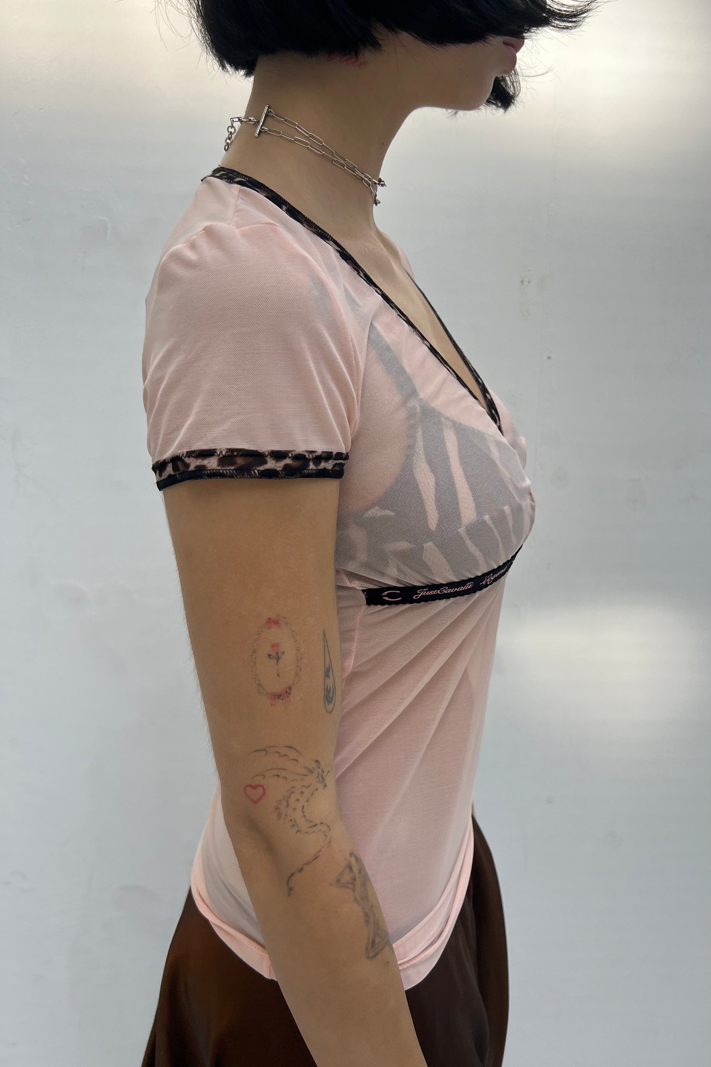 Vintage Light Pink Leo Detail Tee Top