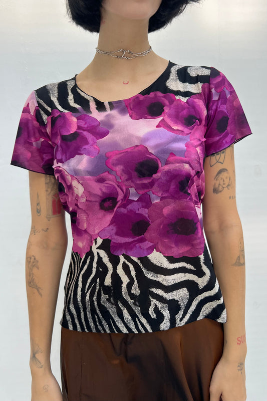 Vintage Sheer Zebra & Roses Tee