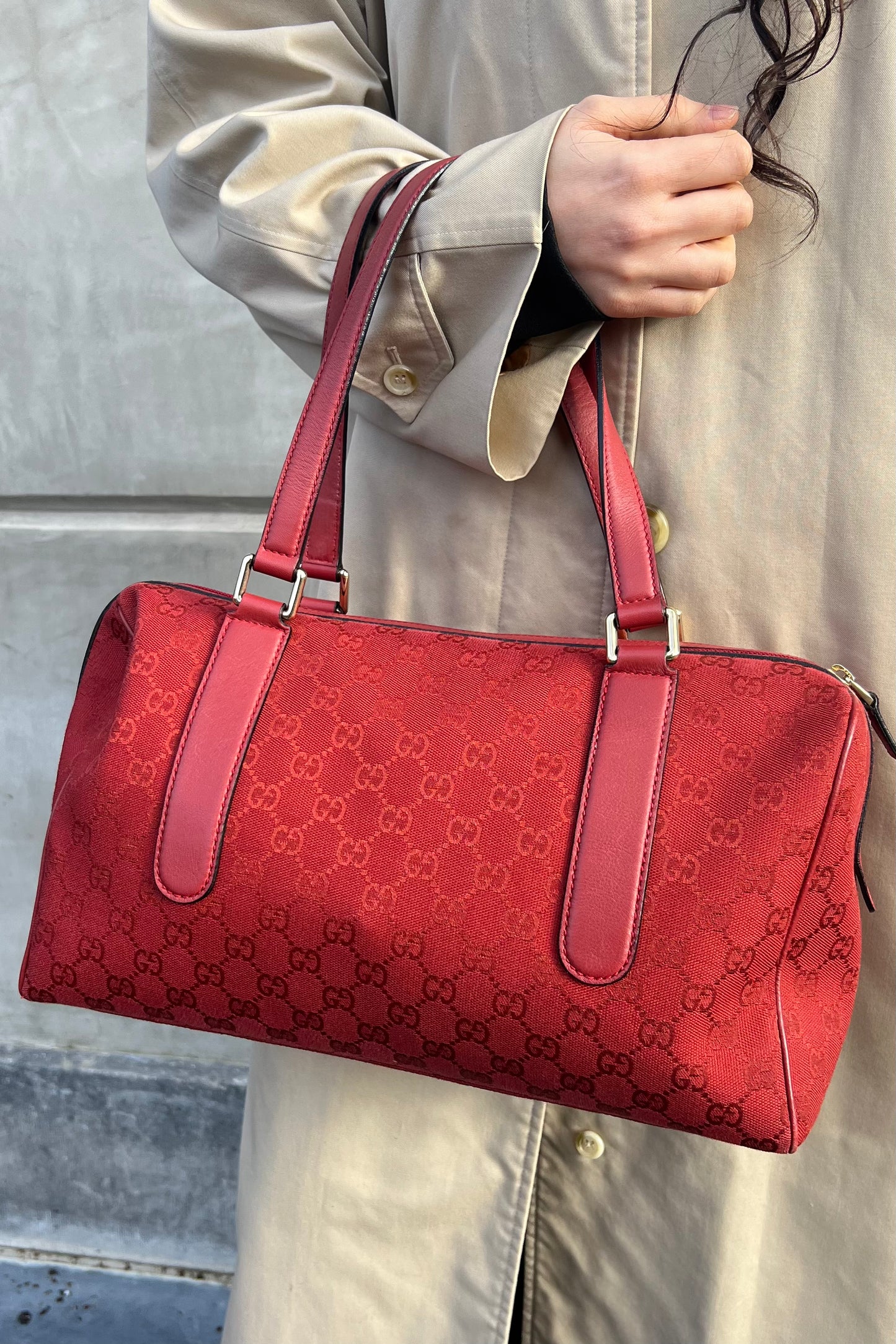 Vintage Deep Red Monogram Handle Bag